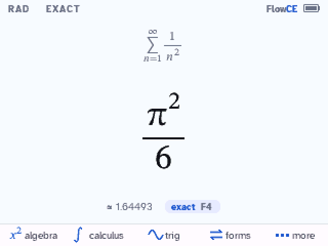 The sum of 1 over n squared equals pi squared over 6