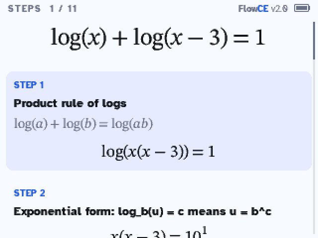 Steps for a log equation: the product rule of logs