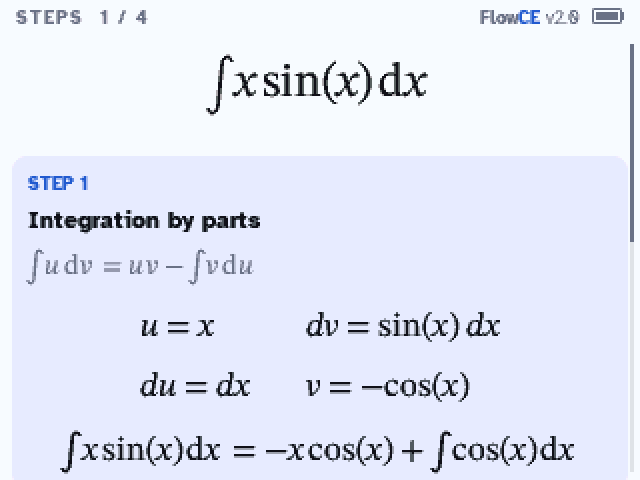 Steps for the integral of x sin x: integration by parts